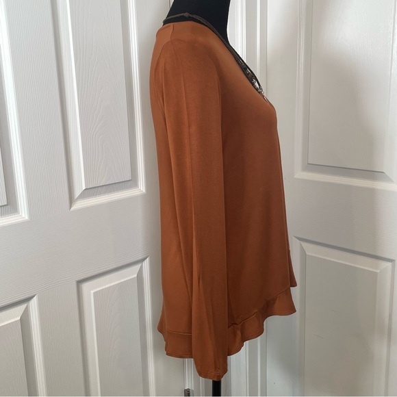 LOGO Rust Knit V-neck Long Sleeve Flared Hem Top M - Picture 5 of 8